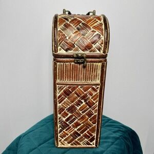 Wine Box Tall Rattan Woven Look Wood Storage Chest Boho Decorative Trunk 14"